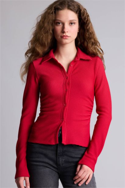 قميص منسوج كم طويل سليم فيت