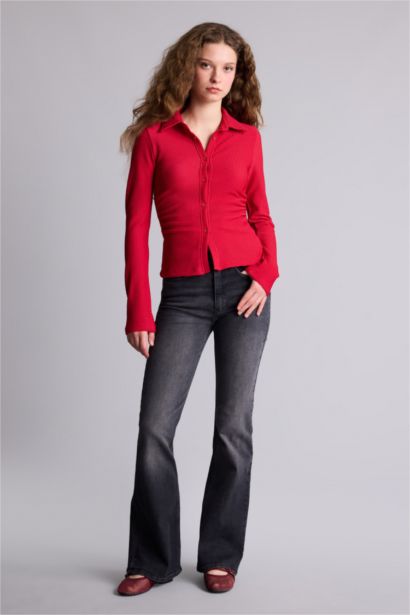 قميص منسوج كم طويل سليم فيت