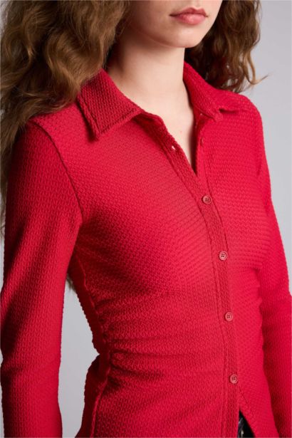 قميص منسوج كم طويل سليم فيت