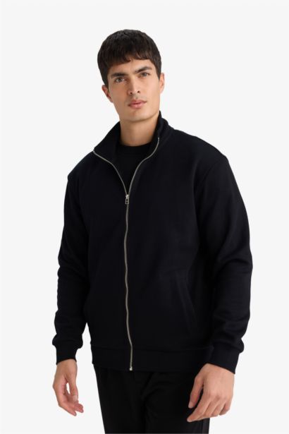 High Neck Zippered Cardigan