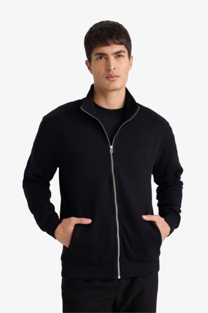 High Neck Zippered Cardigan