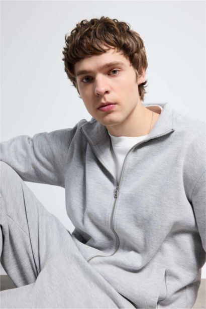 High Neck Zip Up Sweatshirt