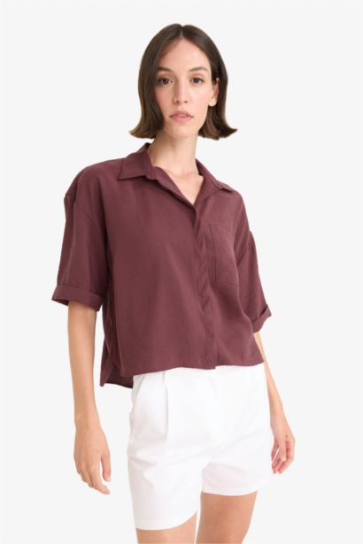 Loose Fit Shirt Collar modal Short Sleeve Shirt