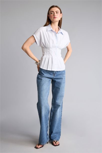 Fitted Kısa Kollu Poplin Gömlek