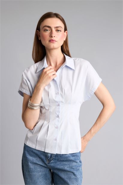 Fitted Kısa Kollu Poplin Gömlek