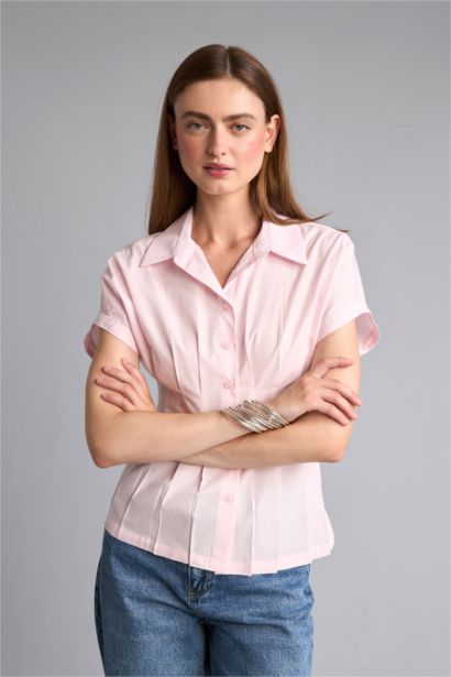Fitted Kısa Kollu Poplin Gömlek