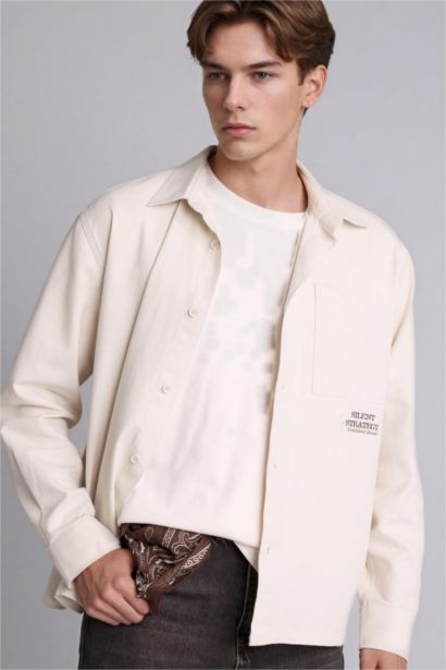 Boxy Fıt Polo Yaka Baskılı Uzun Kollu Gömlek