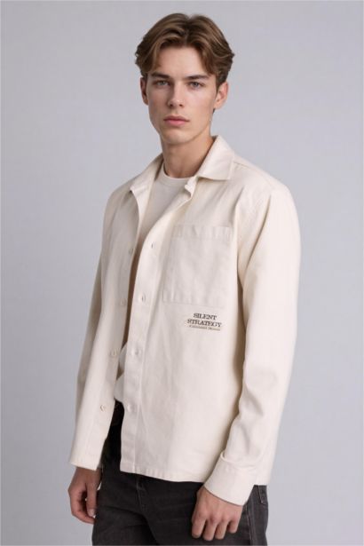 Boxy Fıt Polo Yaka Baskılı Uzun Kollu Gömlek