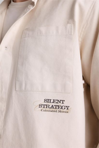 Boxy Fıt Polo Yaka Baskılı Uzun Kollu Gömlek