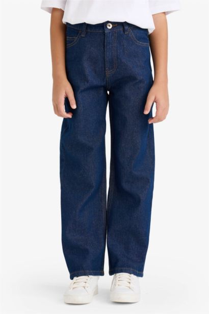 بنطلون جينز اولادي وايد ليج برجل عادية