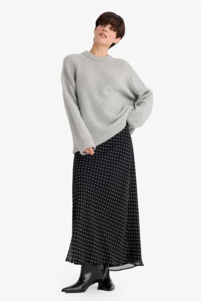 Pencil Polka Dot Regular Waist Lined Chiffon Maxi Skirt