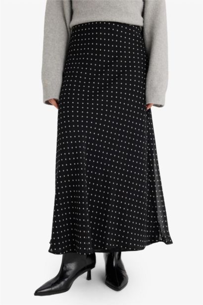 Pencil Polka Dot Regular Waist Lined Chiffon Maxi Skirt