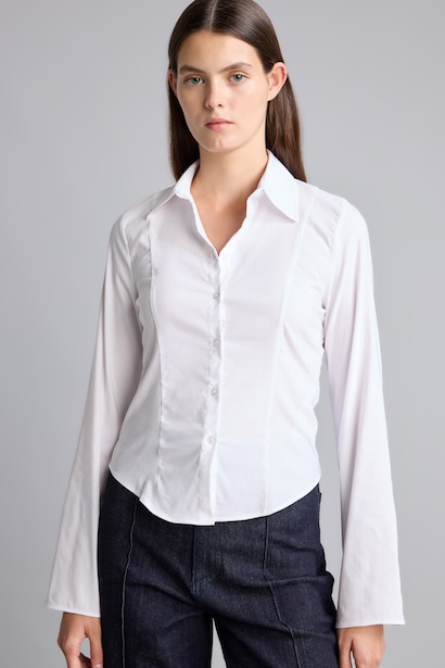 Fitted Poplin Uzun Kollu Gömlek