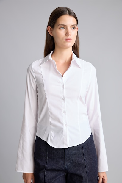 Fitted Poplin Uzun Kollu Gömlek