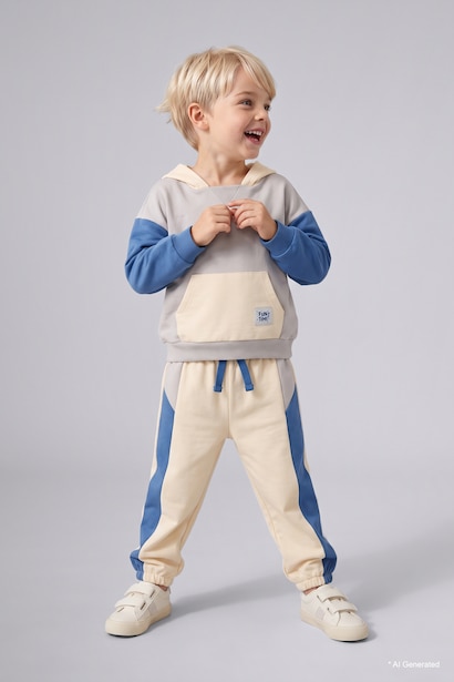 Etiket Baskılı İnce Sweatshirt Kumaşı 2'li Takım Erkek Bebek