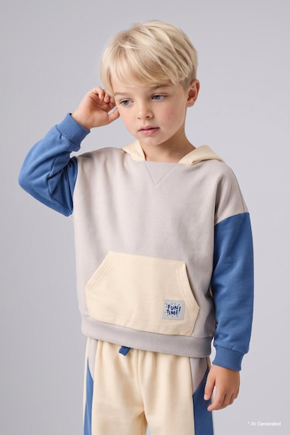 Etiket Baskılı İnce Sweatshirt Kumaşı 2'li Takım Erkek Bebek