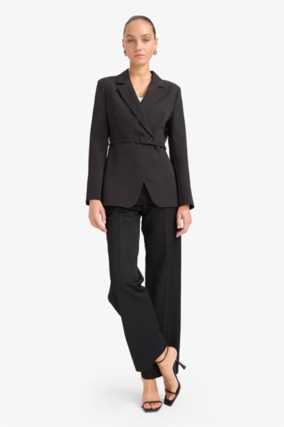 Regular Fit Düğmeli Kemerli Blazer Ceket