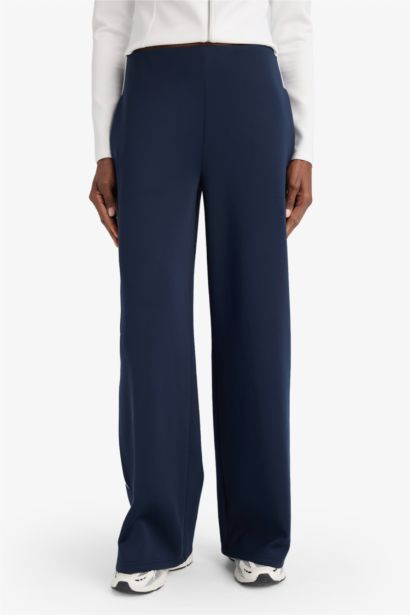 بنطلون سويت بانتس قماش سكوبا وايد ليج برجل واسع بجيب