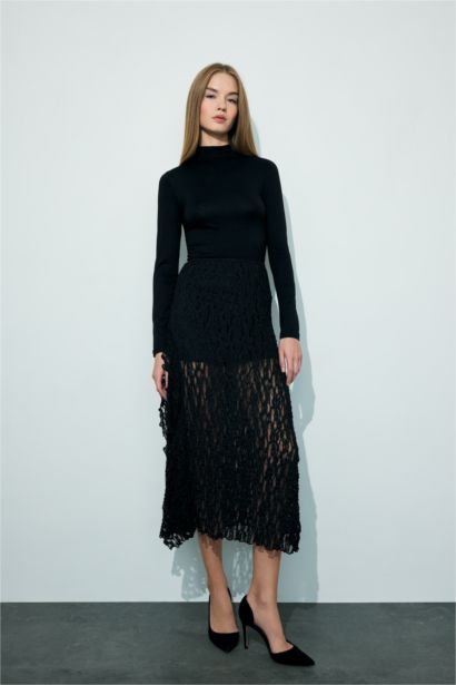 A Form Yüksek Bel Dantel Maxi Etek