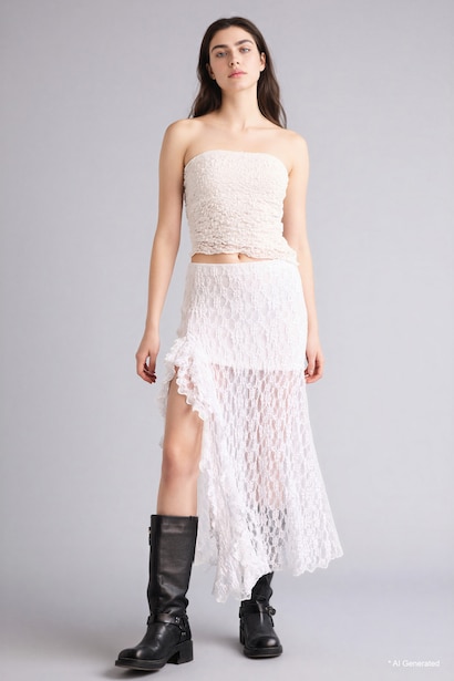 Jupe longue taille haute en dentelle Coupe A