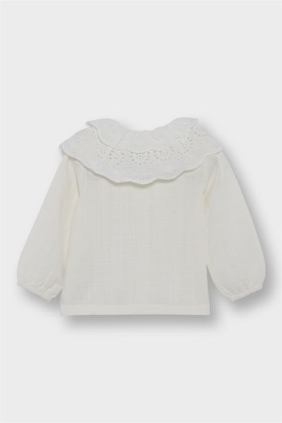 Baby Girl Large Collar Twill Long Sleeve Shirt