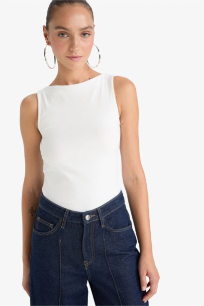 Slim Fit Ribana Boat Collar Tank Top