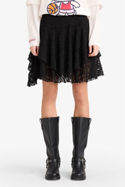 A-Line Normal Waist Lace Mini Skirt