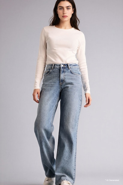 100% Cotton Straight WideLeg High Waist Jeans