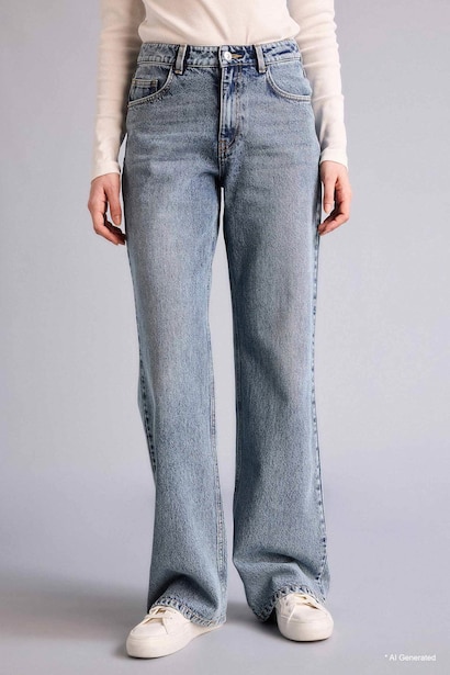 100% Cotton Straight WideLeg High Waist Jeans