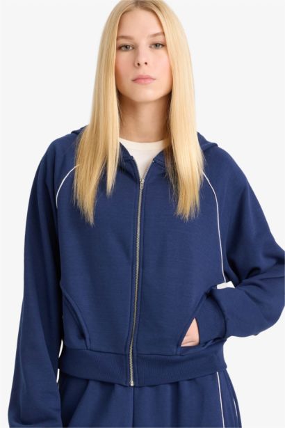 Loose Fit Hooded Zipper Sweatshirt