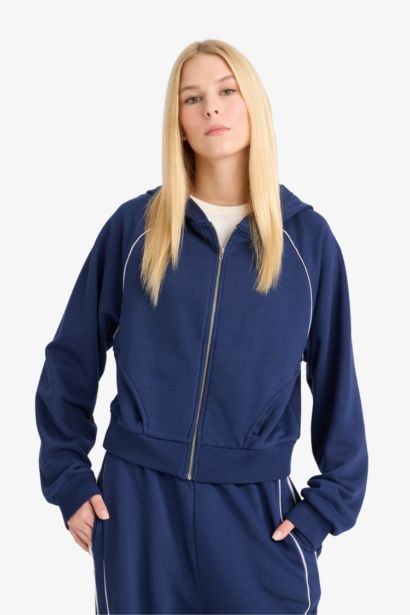 Loose Fit Hooded Zipper Sweatshirt