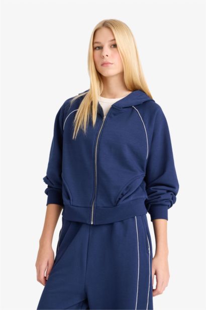 Loose Fit Hooded Zipper Sweatshirt