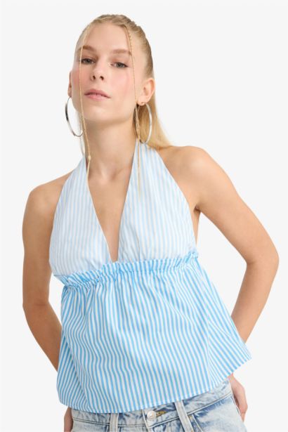 بلوزة برباط عنق من البوبلين