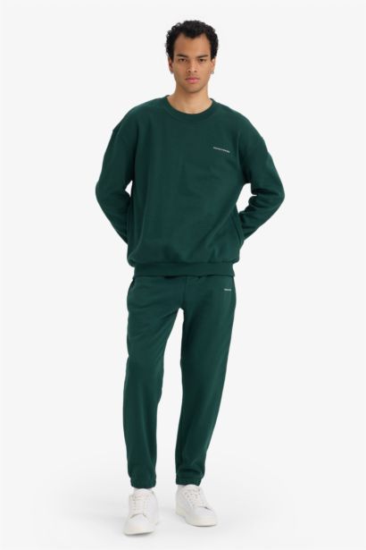 Boxy Fit 2'li Takım Bisiklet Yaka Baskılı Sweatshirt Eşofman Altı