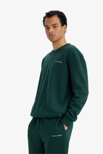 Boxy Fit 2'li Takım Bisiklet Yaka Baskılı Sweatshirt Eşofman Altı