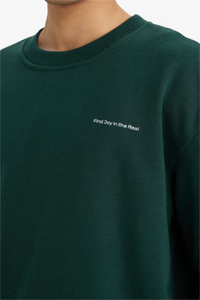 Boxy Fit 2'li Takım Bisiklet Yaka Baskılı Sweatshirt Eşofman Altı