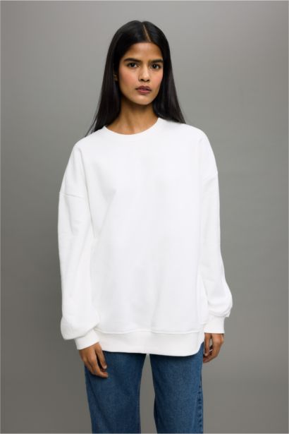 Oversize Fit Crew Neck Basic Thick Sweatshirt