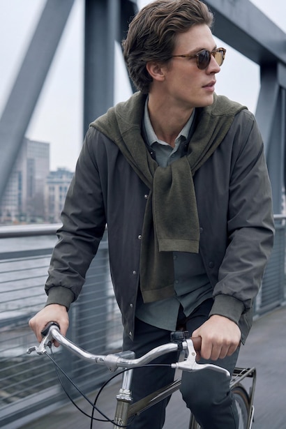 Slim Fit Lined Snap Button Jacket