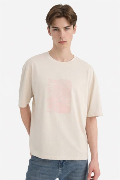 تيشيرت نص كم أوفر سايز برقبة مستديرة