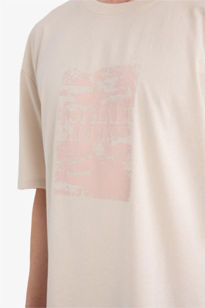 تيشيرت نص كم أوفر سايز برقبة مستديرة