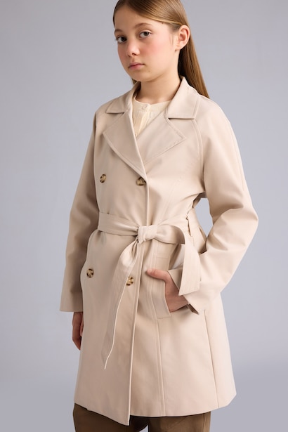 Girl V-Neck Buttoned Trenchcoat
