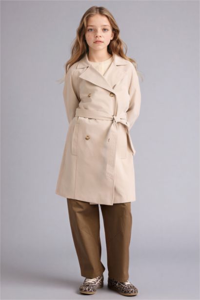 Girl V-Neck Buttoned Trenchcoat