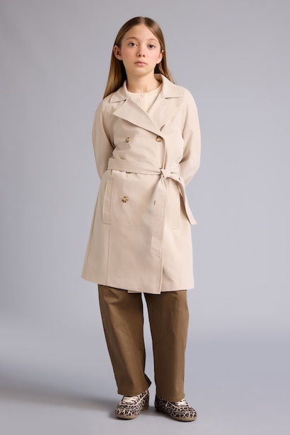 Girl V-Neck Buttoned Trenchcoat
