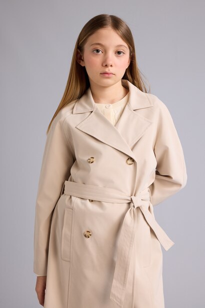 Girl V-Neck Buttoned Trenchcoat