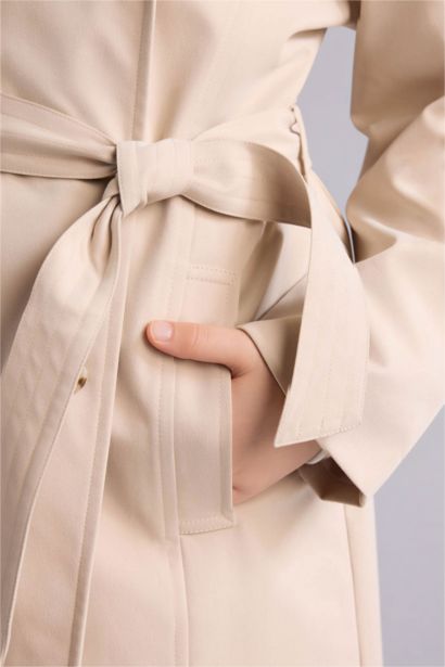 Girl V-Neck Buttoned Trenchcoat