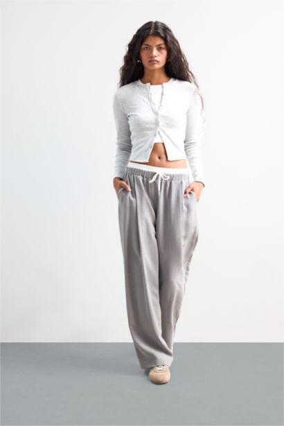 Baggy Fit Normal Waist Standard Length Tencel Trousers