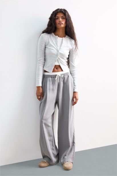 Baggy Fit Normal Waist Standard Length Tencel Trousers