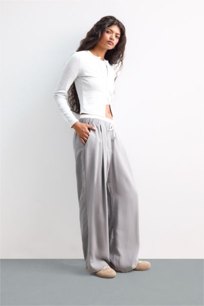 Baggy Fit Normal Waist Standard Length Tencel Trousers