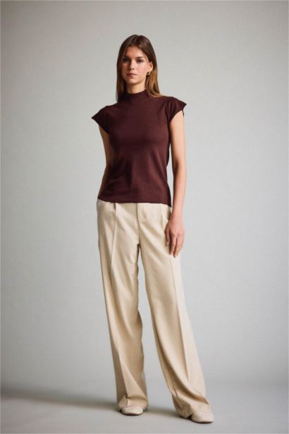 Wide Leg Zippered High Waist Standard Length Trousers