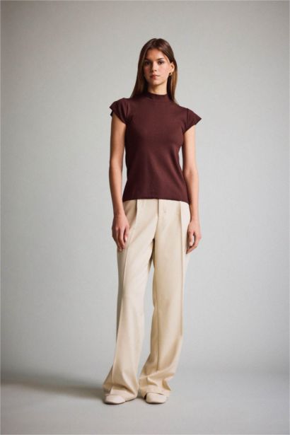 Wide Leg Zippered High Waist Standard Length Trousers
